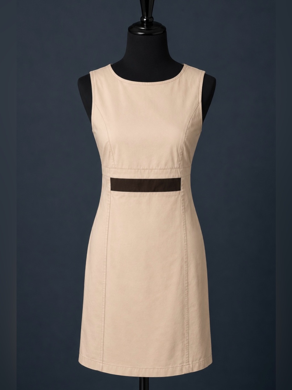 'S MaxMara tan & brown fitted mini dress with geometric stitching. Cotton- XXS